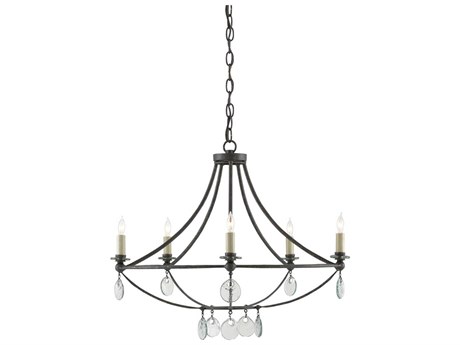 Currey & Company Novella 5-Light Mayfair Black Glass Candelabra Round Chandelier