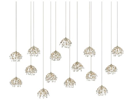 Currey & Company Crystal Bud 15-Light Painted Silver Bell Island Pendant