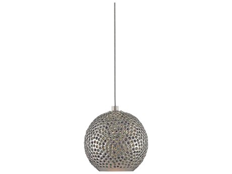 Currey & Company Giro 1-Light Painted Silver Nickel Blue Glass Globe Mini Pendant