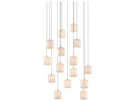 Currey & Company Dove 15-Light Painted Silver White Cylinder Pendant