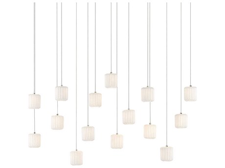 Currey & Company Dove 15-Light Painted Silver White Cylinder Island Pendant