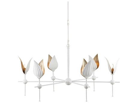 Currey & Company 6-Light Gesso White Silver Leaf Chandelier