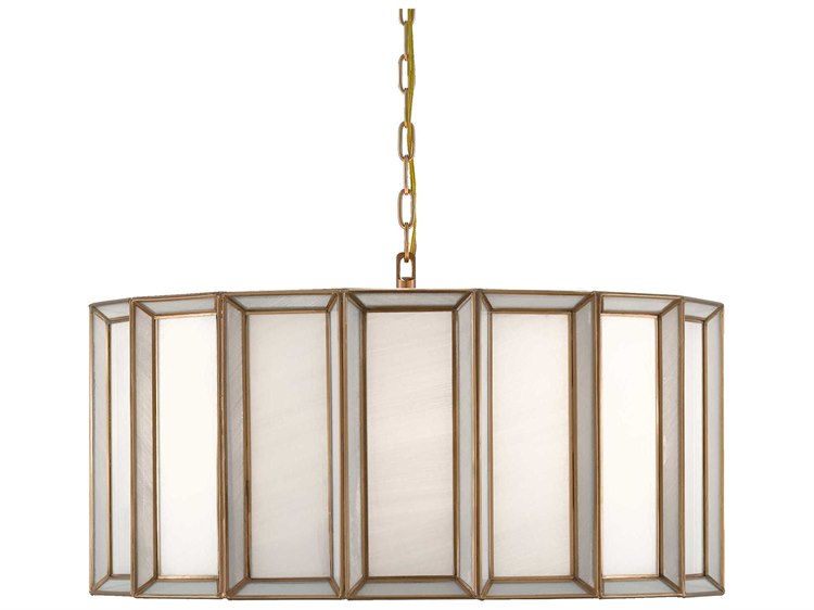 Photos - Chandelier / Lamp Wide Currey & Company Daze 3-Light Antique Brass White Glass Drum Pendant 9000-0750 
