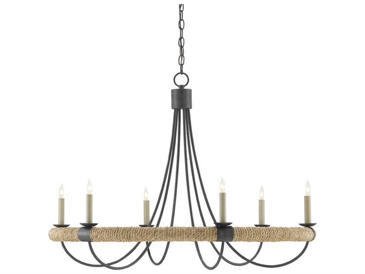 Photos - Chandelier / Lamp Wide urrey & Company Shipwright 6-Light Black Chandelie in Brown 9000-0754 