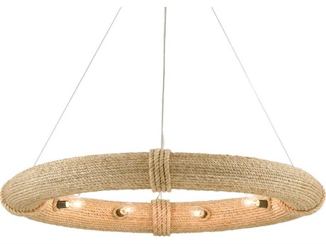 Currey & Company Portmeirion 8-Light Satin Black Abaca Rope Pendant