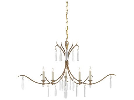 Currey & Company Marshallia 5-Light Rustic Gold Faux Rock Crystal White Glass Chandelier