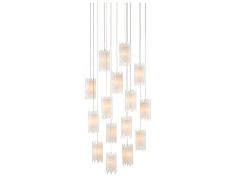 Currey & Company Escenia 15-Light Natural Painted Silver White Crystal Glass Cylinder Pendant