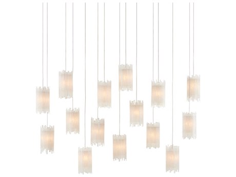 Currey & Company Escenia 15-Light Natural Painted Silver Crystal Glass Cylinder Island Pendant