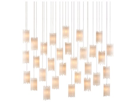 Currey & Company Escenia 30-Light Natural Painted Silver Crystal Glass Cylinder Island Pendant
