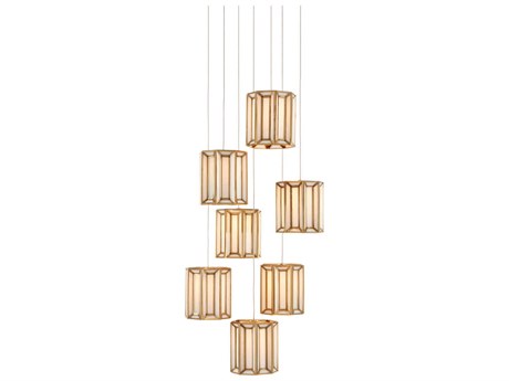 Currey & Company Daze 7-Light Antique Brass White Painted Silver Glass Geometric Pendant
