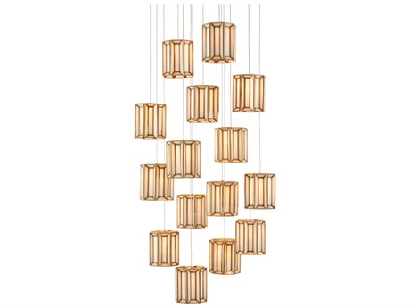 Currey & Company Daze 15-Light Antique Brass White Painted Silver Glass Geometric Pendant