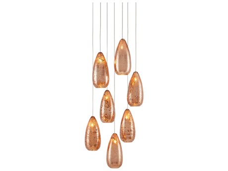 Currey & Company Rame 7-Light Copper Silver Painted Glass Pendant