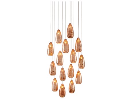 Currey & Company Rame 15-Light Copper Silver Painted Glass Pendant