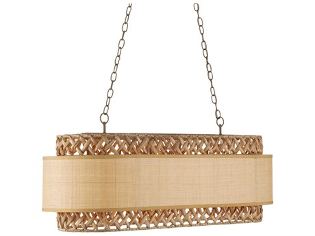 Currey & Company Isola 6-Light Khaki Natural Water Hyacinth Brown Island Pendant
