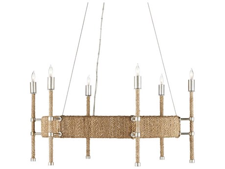 Currey & Company Monzie 6-Light Contemporary Silver Leaf Natural Brown Candelabra Chandelier