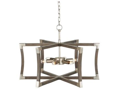 Currey & Company Bastian 6-Light Chateau Gray contemporary Silver Leaf Geometric Pendant