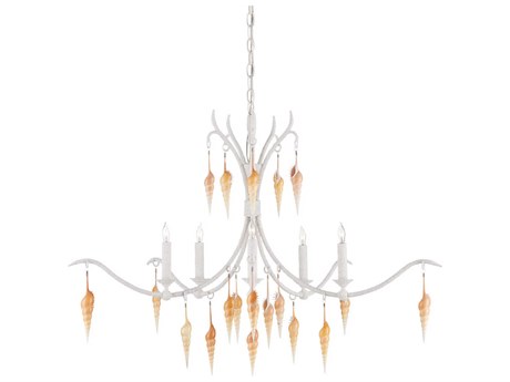 Currey & Company Arcachon 5-Light Crushed Shell natural vanilla Brown Candelabra Tiered Chandelier