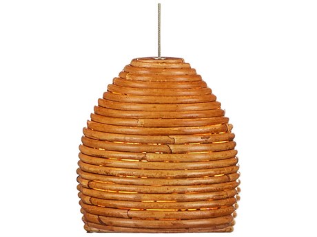 Currey & Company Beehive 1-Light Natural Rattan Silver Brown Bowl Mini Pendant