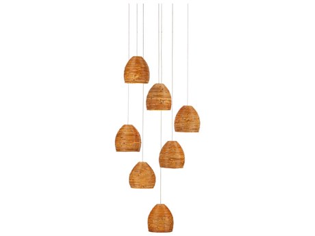 Currey & Company Beehive 7-Light Natural Rattan Silver Brown Bowl Dome Pendant