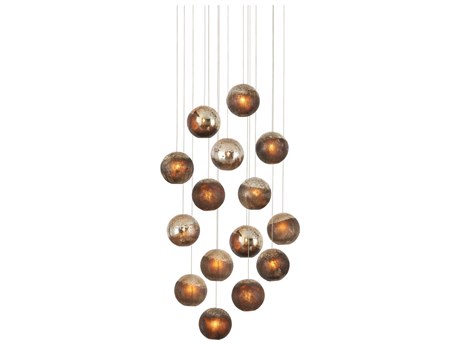 Currey & Company Pathos 15-Light Black Glass Globe Tiered Pendant