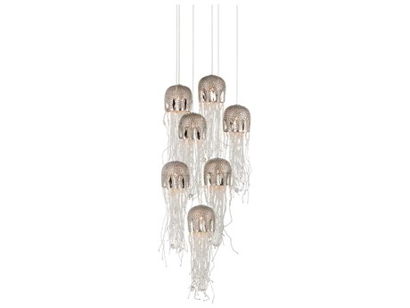 Currey & Company Medusa 7-Light Nickel Silver Glass Bowl Tiered Pendant