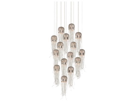 Currey & Company Medusa 15-Light Nickel Silver Glass Bowl Tiered Pendant