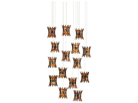 Currey & Company Alsop 15-Light Brown Black Silver Geometric Tiered Pendant
