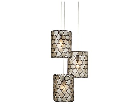 Currey & Company Regatta 3-Light Cupertino Silver Black Drum Tiered Mini Pendant