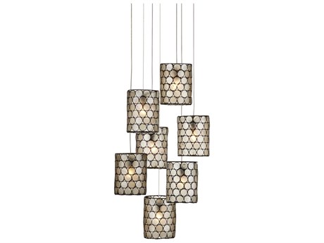Currey & Company Regatta 7-Light Cupertino Silver Black Drum Tiered Pendant