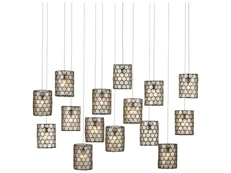 Currey & Company Regatta 15-Light Cupertino Silver Black Drum Island Pendant