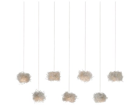 Currey & Company Birds Nest 7-Light Clear Silver Glass Geometric Island Pendant