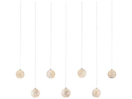 Currey & Company Finhorn 7-Light Pearl silver White Globe Tiered Island Pendant