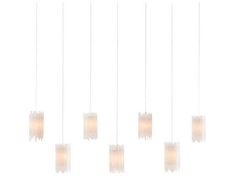 Currey & Company Escenia 7-Light Frosted Silver White Glass Cylinder Tiered Island Pendant