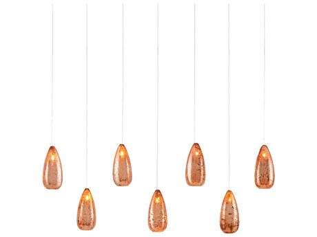 Currey & Company Rame 7-Light Copper Silver Glass Geometric Tiered Island Pendant