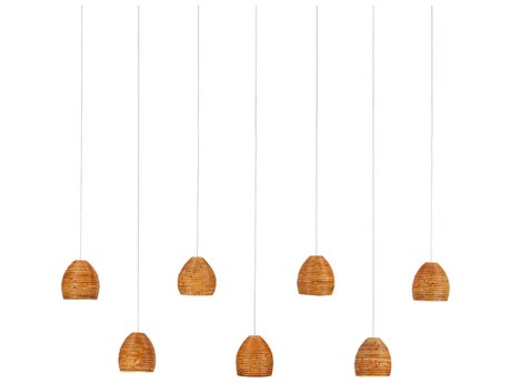 Currey & Company Beehive 7-Light Natural Rattan Silver Brown Tiered Island Pendant