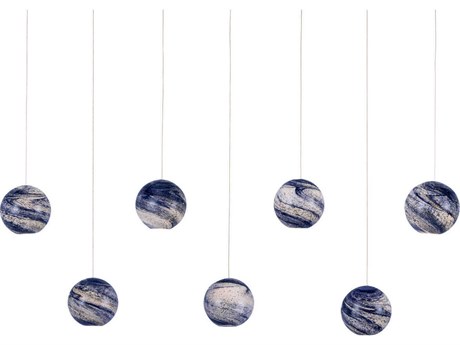 Currey & Company Palatino 7-Light Blue Marbeled Silver Glass Globe Tiered Island Pendant