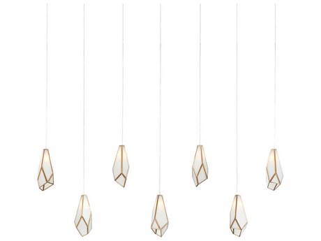 Currey & Company Glace 7-Light White Antique Brass Silver Glass Geometric Tiered Island Pendant