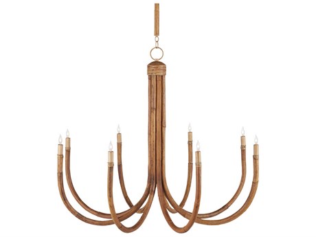 Currey & Company Samsara 8-Light Natural Saddle Tan Brown Candelabra Chandelier