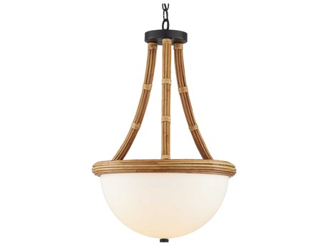 Currey & Company Morningside 1-Light Natural Frosted White Satin Black Brown Bowl Pendant