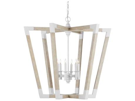 Currey & Company Bastian 6-Light Sugar White Sandstone Brown Geometric Pendant