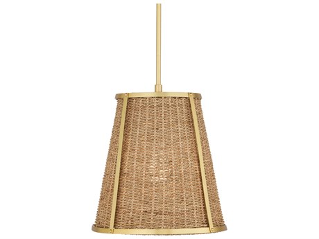 Currey & Company Deauville 1-Light Natural Polished Brass Brown Drum Pendant