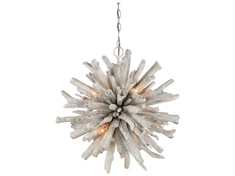 Currey & Company Kuka 6-Light Whitewashed Driftwood Sputnik Pendant