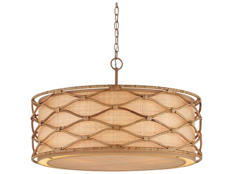 Currey & Company Partita 3-Light Saddle Tan Natural Brown Round Pendant