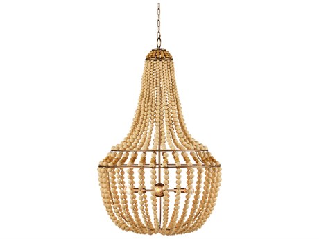Currey & Company Penelope 6-Light Beige Antique Brass Empire Chandelier