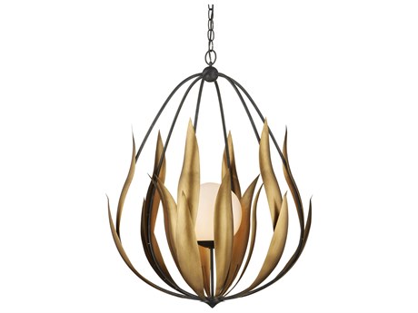 Currey & Company Endymion 1-Light Aged Steel Brass White Pendant