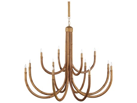 Currey & Company Samsara 12-Light Natural Saddle Tan Brown Candelabra Tiered Chandelier