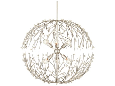 Currey & Company Shinju 6-Light Contemporary Silver Leaf Pendant