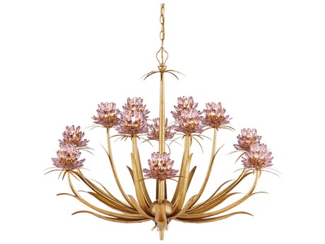 Currey & Company Marilee 12-Light Pink Dutch Gold Leaf Chandelier