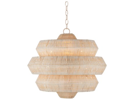Currey & Company Antibes 3-Light Bleached Natural Snow White Chandelier