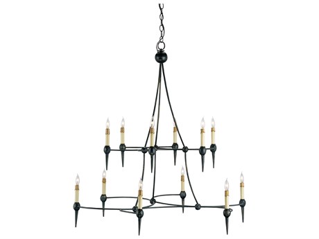 Currey & Company Danielli 12-Light French Black Candelabra Tiered Chandelier